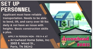 Set Up Personnel, Arrowhead Homes, Paris, TN