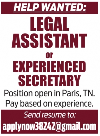 Legal Assistant Or Experienced Secretary