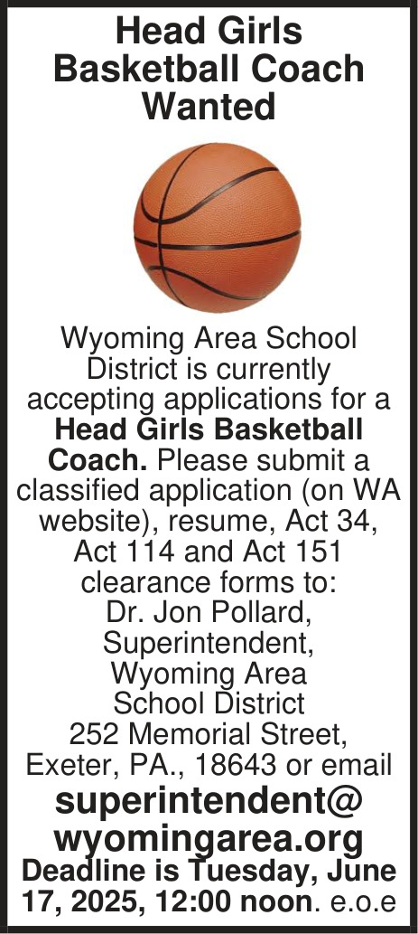 Head Girls Basketball Coach, Wyoming Area School District, Pittston, PA