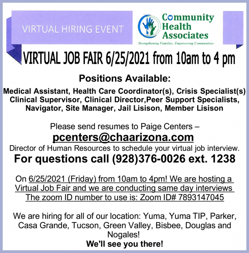 Virtual Job Fair Community Health Associates