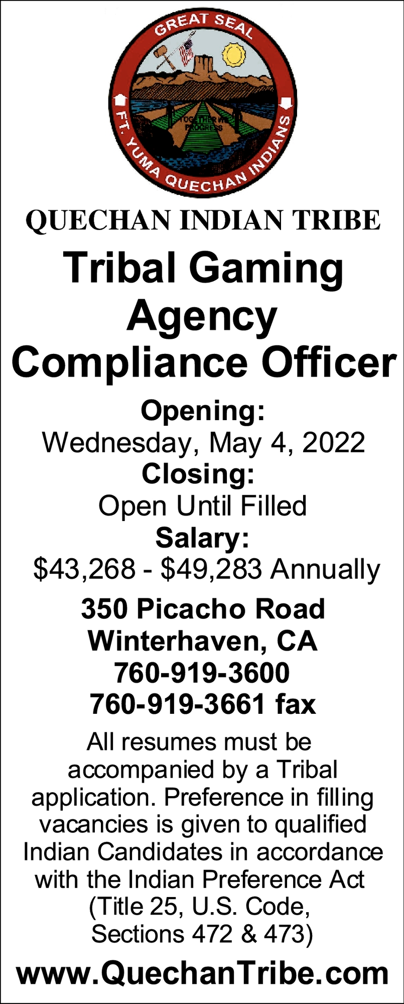 Tribal Gaming Agency Compliance Officer
