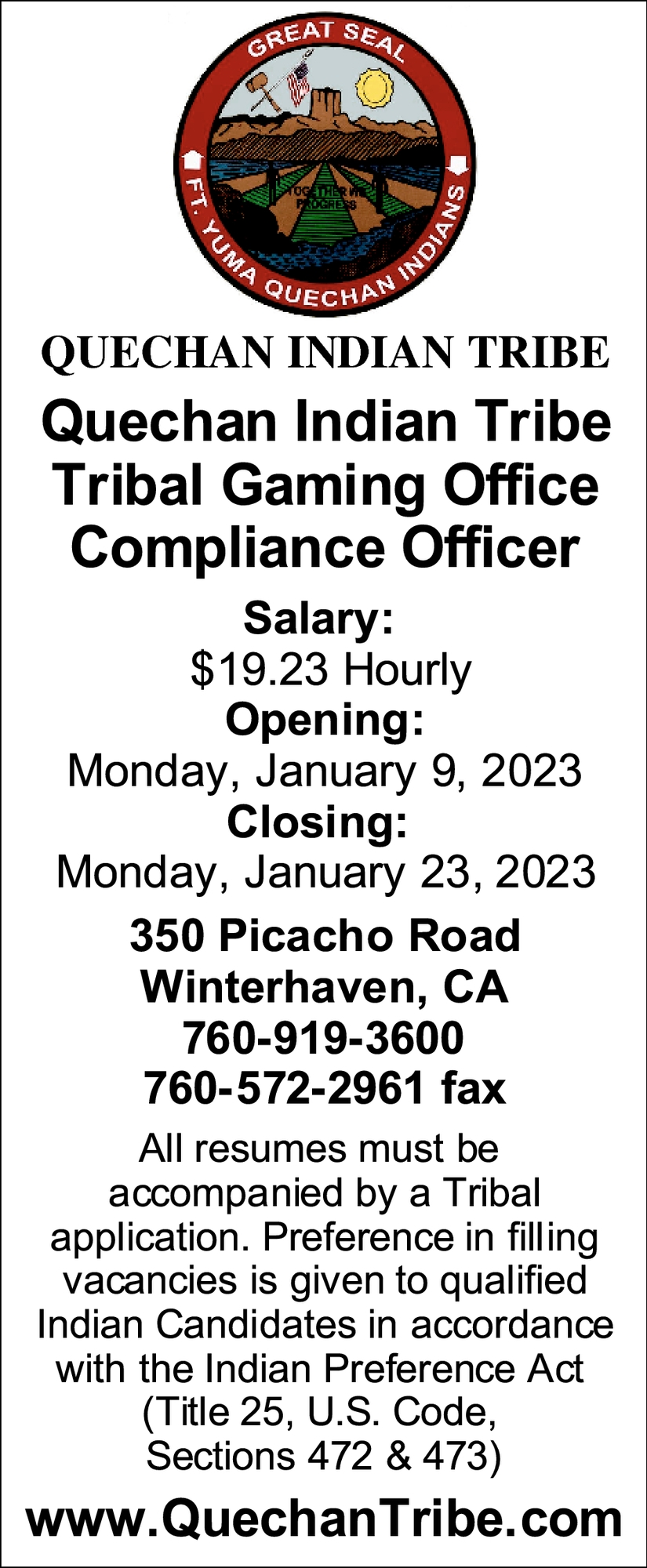 Tribal Gaming Office Compliance Officer
