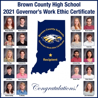 Brown County High School 2021 Governor's Work Ethic Certificate
