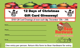 12 Days Of Christmas Gift Card Giveaway!