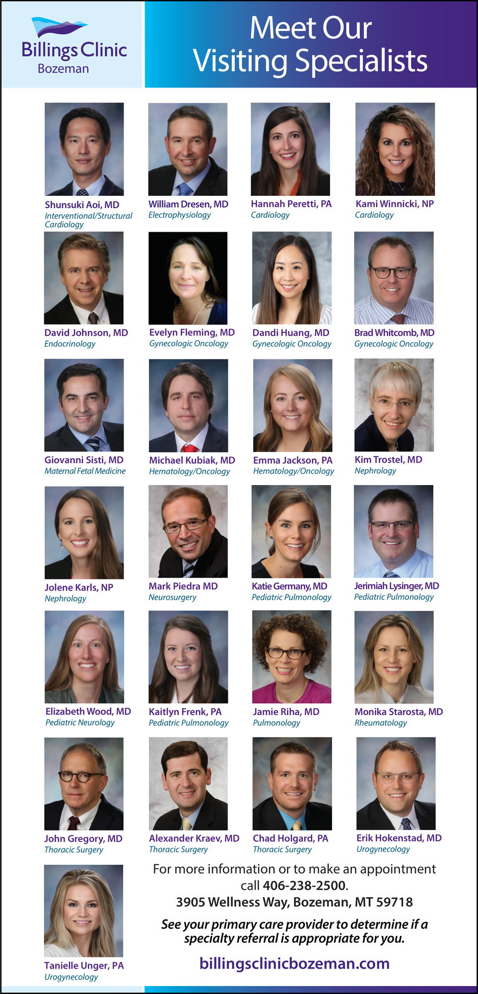 Meet Our Visiting Specialists, Billings Clinic Bozeman , Bozeman, MT