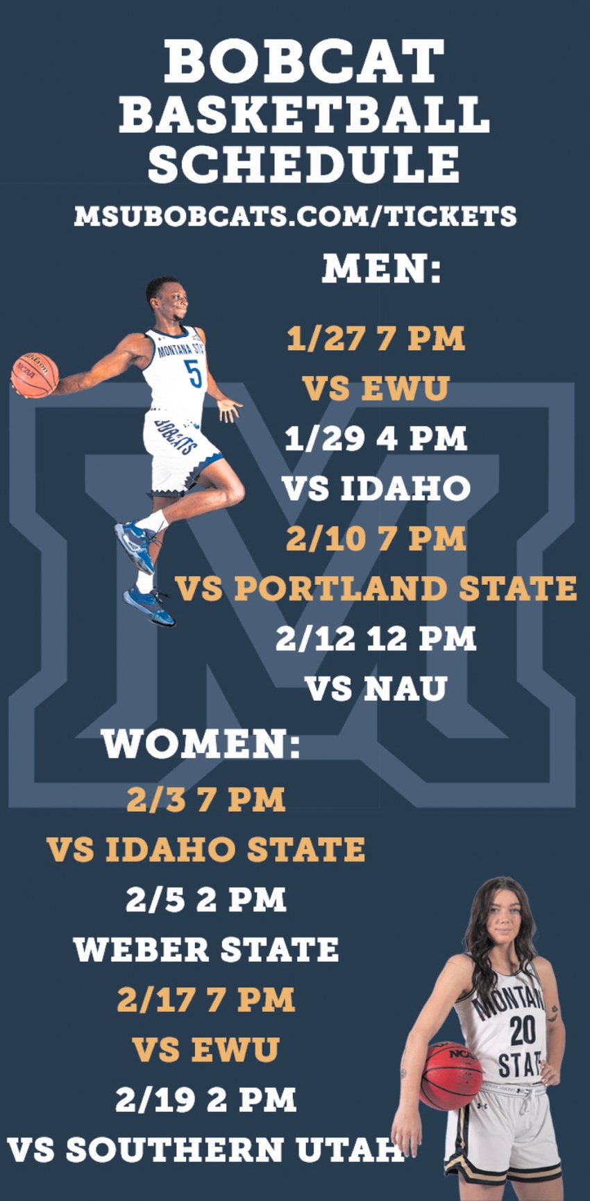 Basketball Schedule, MSU Bobcats, Bozeman, MT