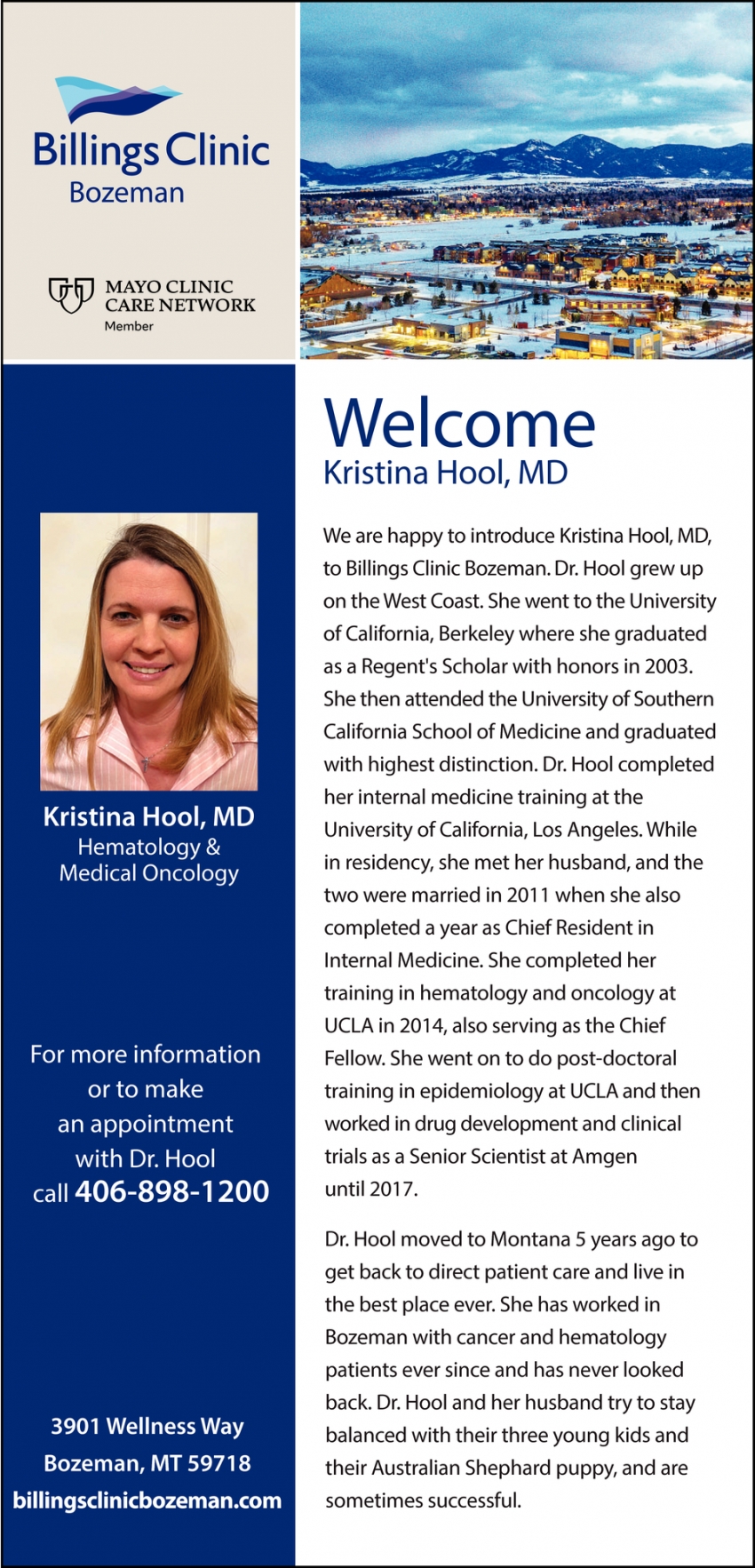 Welcome Kristina Hool, MD