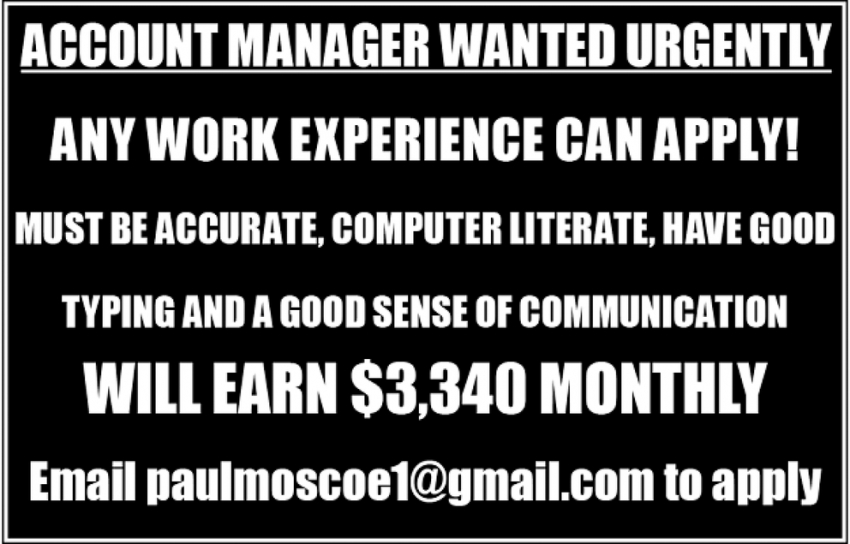Account Manager Wanted