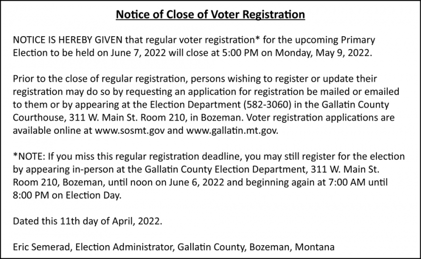 Notice of Close of Voter Registration