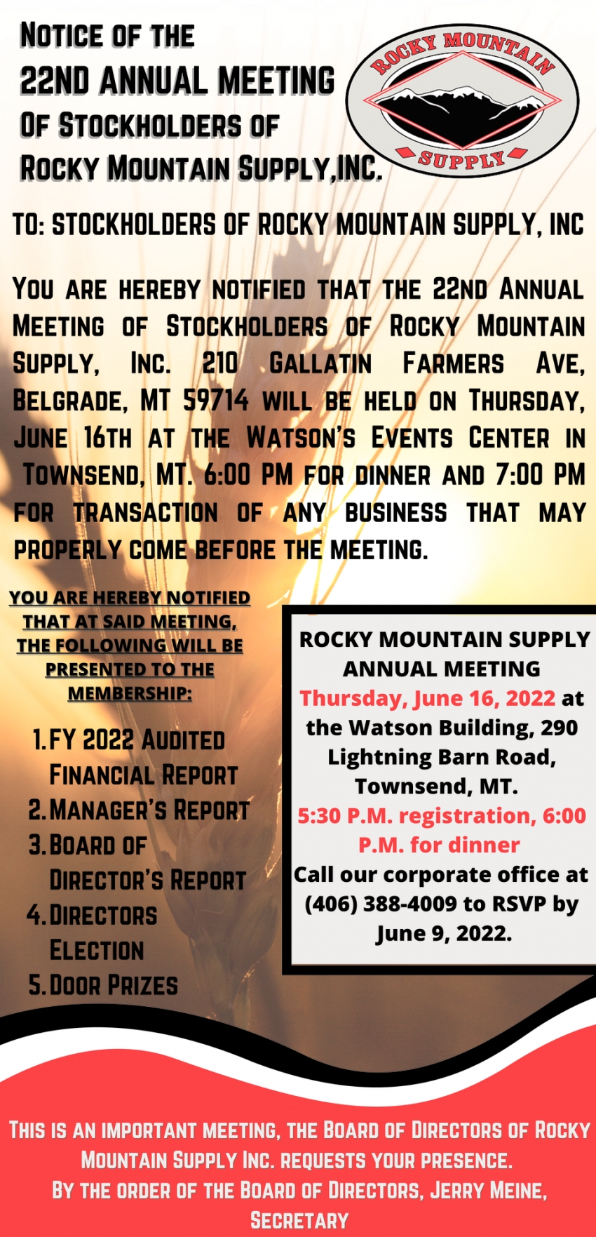 22nd Annual Meeting of Stockholders