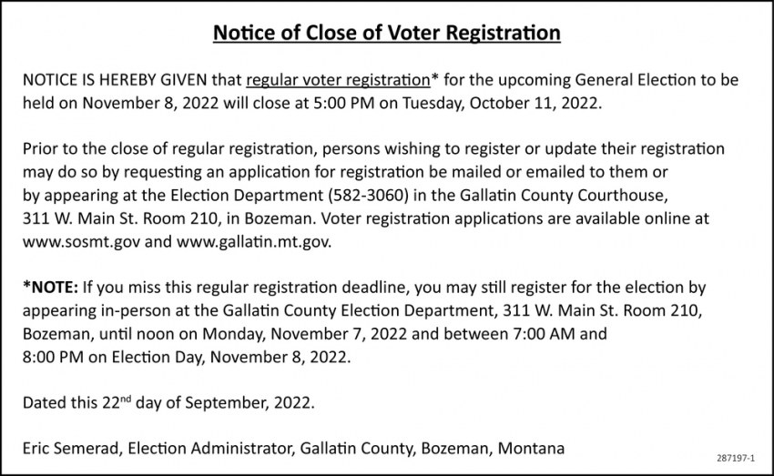 Notice of Close of Voter Registration