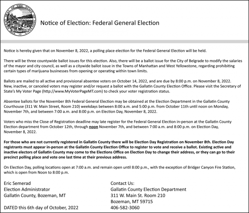 Notice of Election: Federal General Election