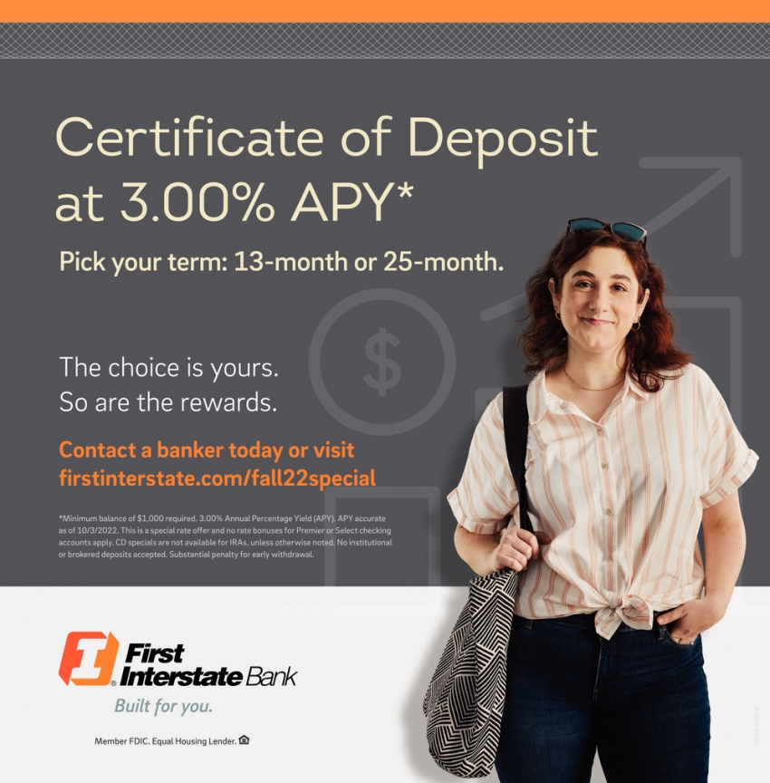 Certificate of Deposit at 3.00% APY