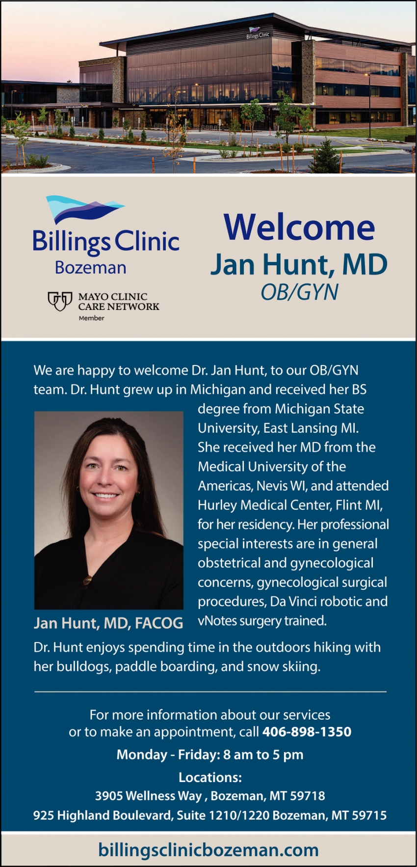 Welcome Jan Hunt, MD OB/GYN