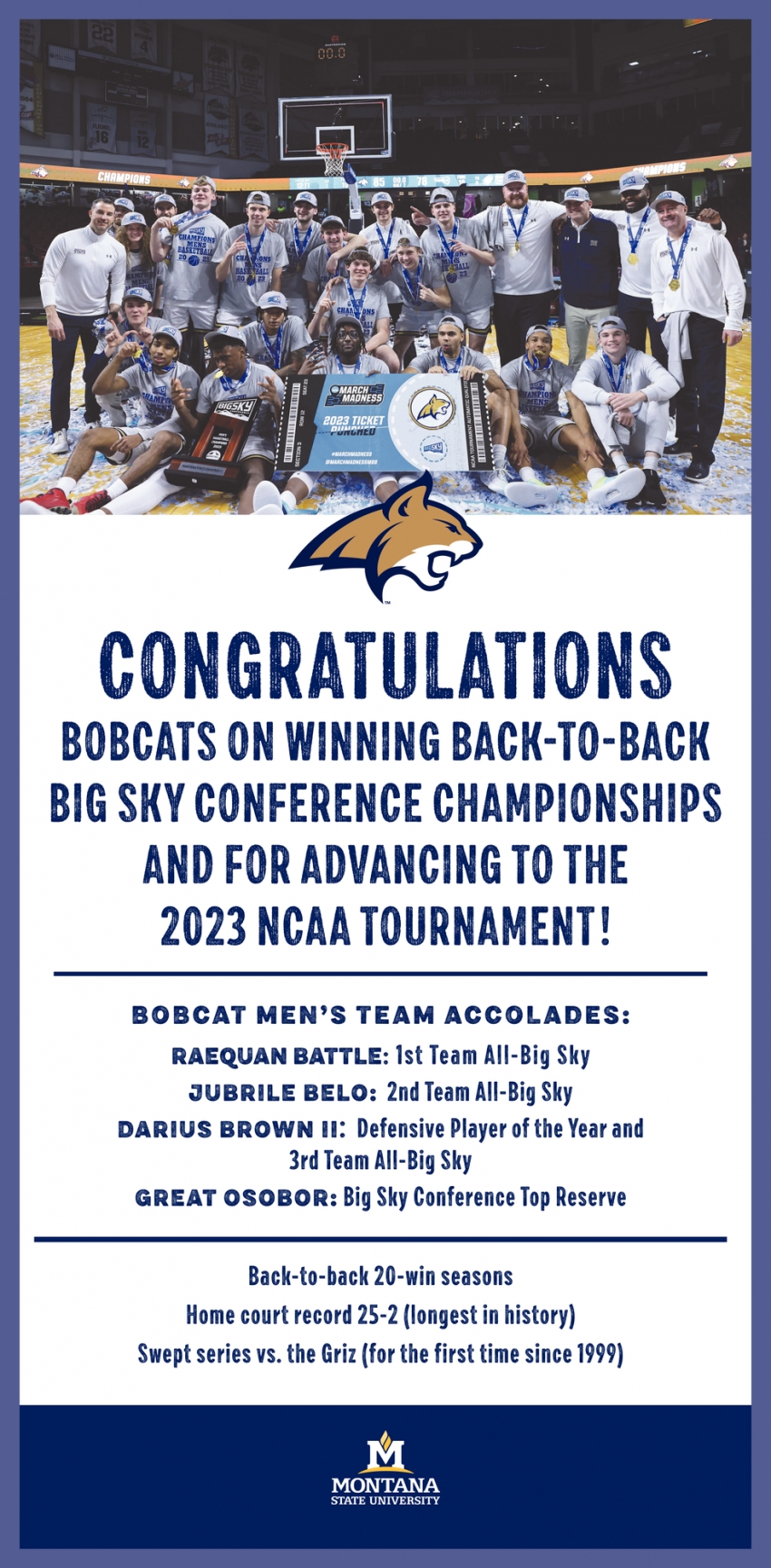 Congratulations to the Montana State Bobcat Women's Basketball Team