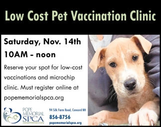 Low Cost Pet Vaccination Clinic, Pope Memorial SPCA ...