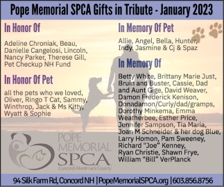 Pope Memorial SPCA Gift In Tribute