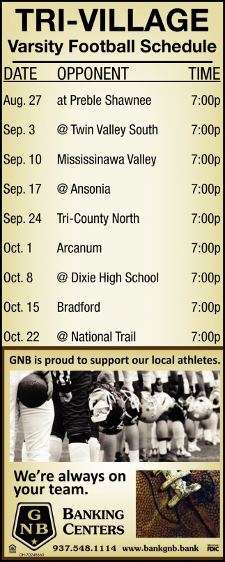 Tri-Village Varsity Football Schedule