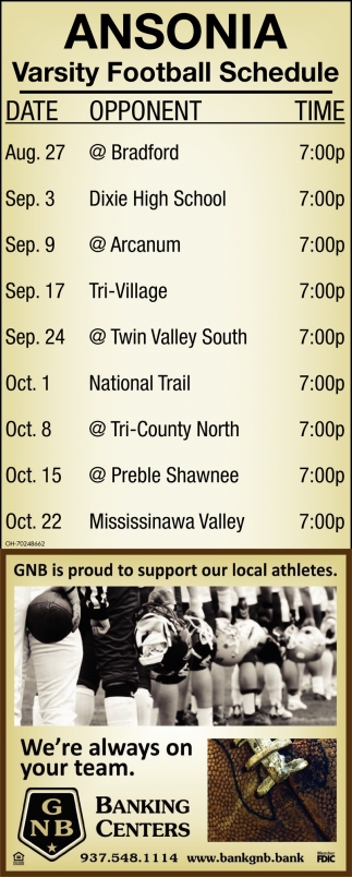 Ansonia Varsity Football Schedule