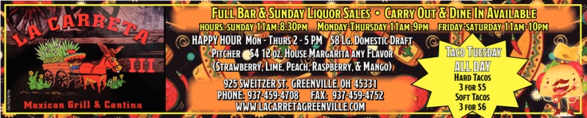 Full Bar & Sunday Liquor Sales