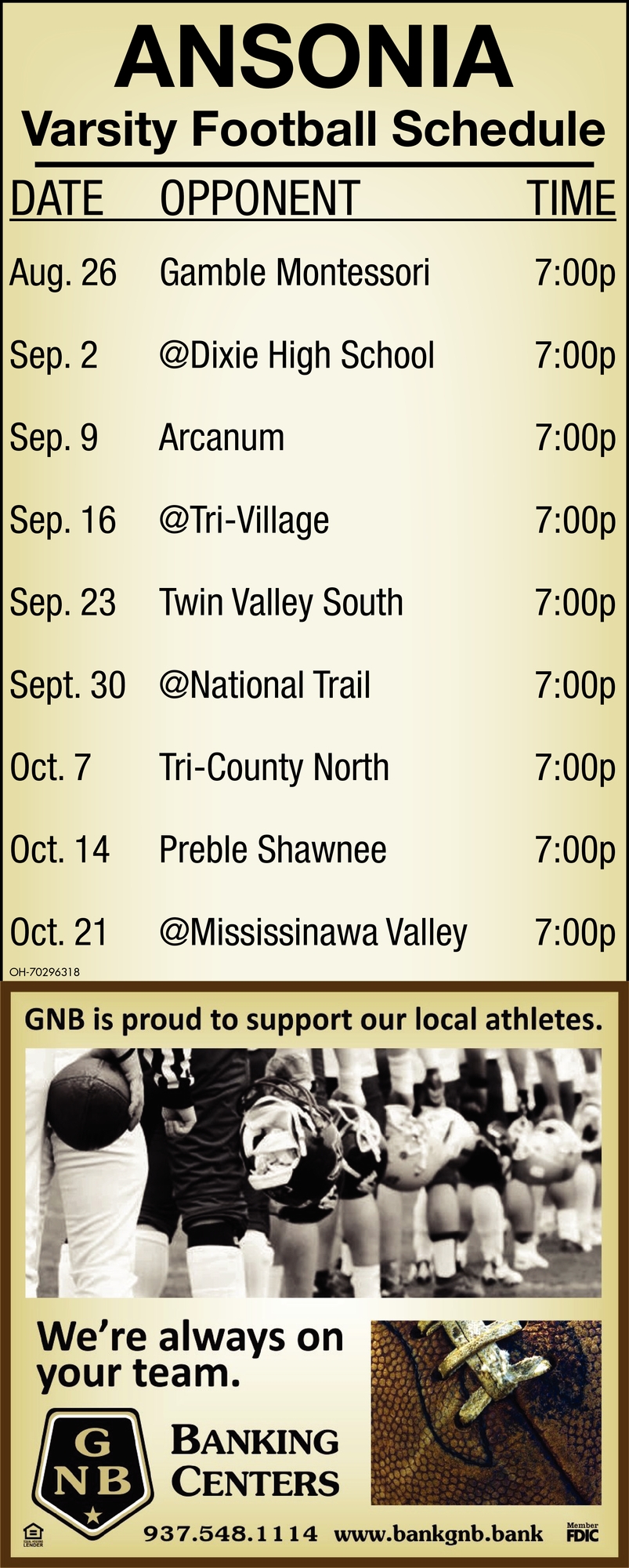 Ansonia Varsity Football Schedule