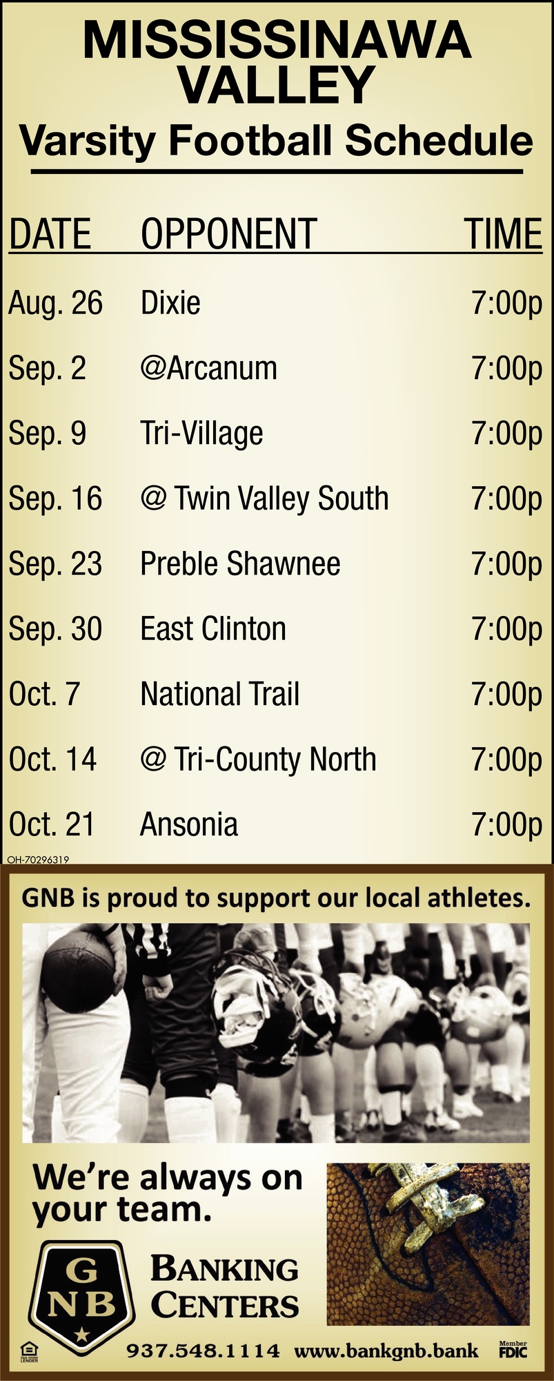 Mississinawa Valley Varsity Football Schedule