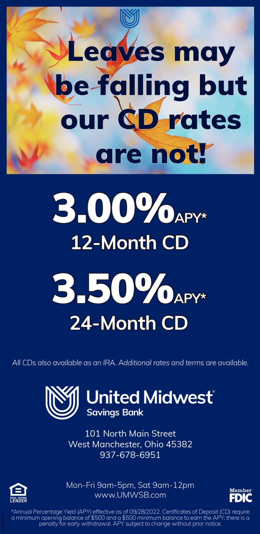 Leaves May Be Falling But Our CD Rates Are Not!
