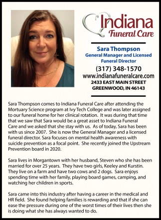 Sara Thompson, General Manager And Licensed Funeral Director