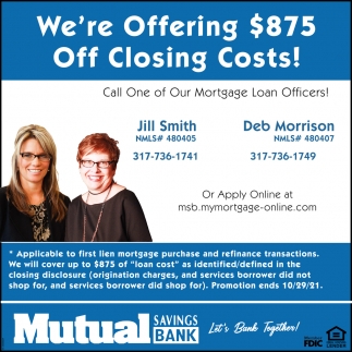 We're Offering $875 Off Closing Costs!