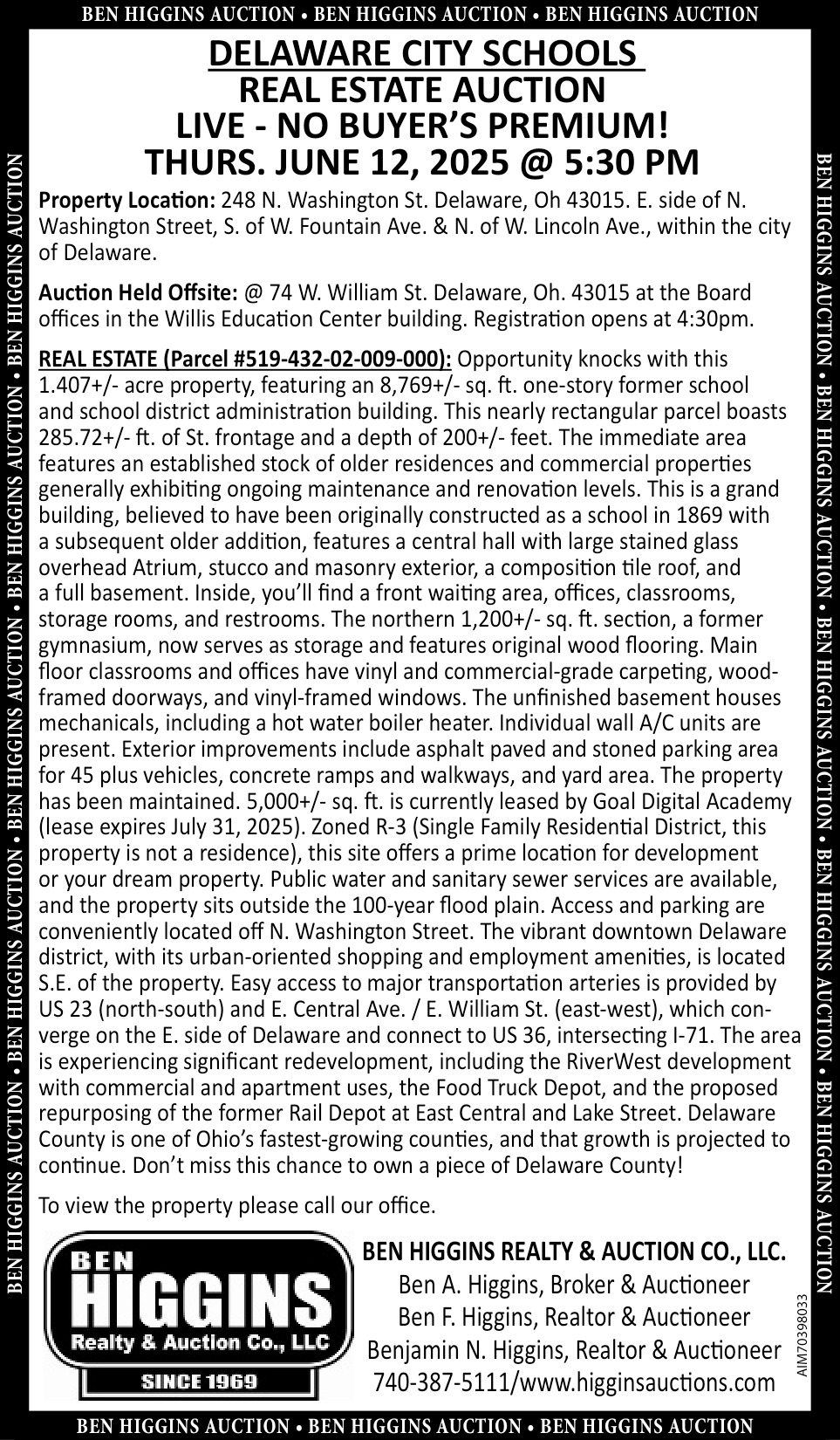 Delaware City Schools Real Estate Auction, Ben Higgins Realty & Auction Co., LLC, Marion, OH