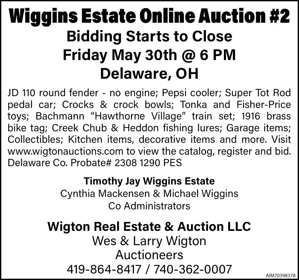 Wiggins Estate Online Auction #2, Wigton Real Estate & Auction, Ashley, OH