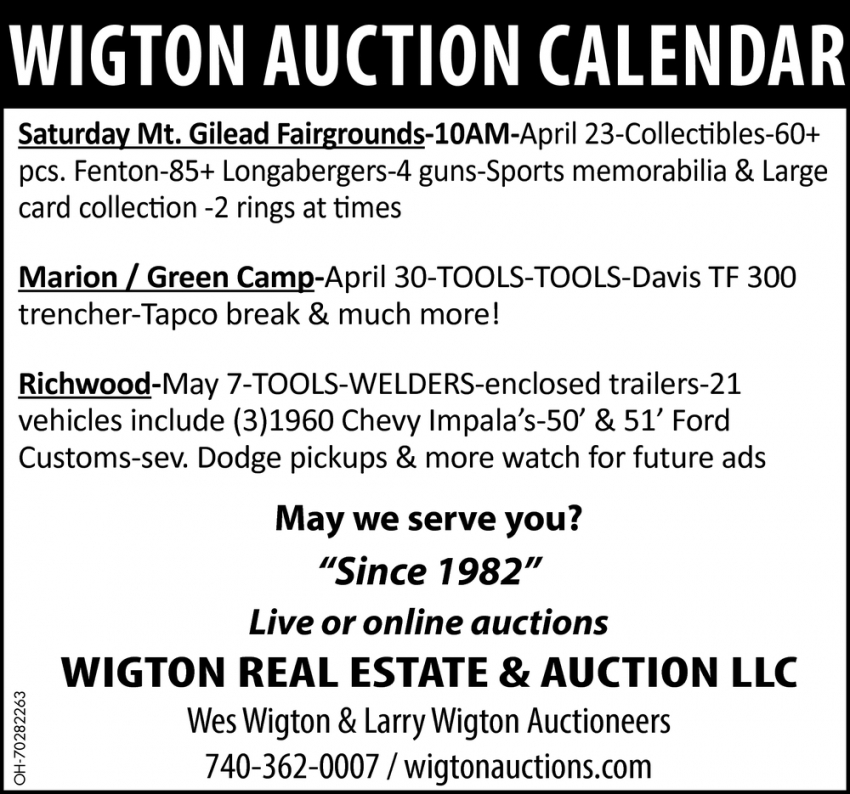 Wigton Auction Calendar