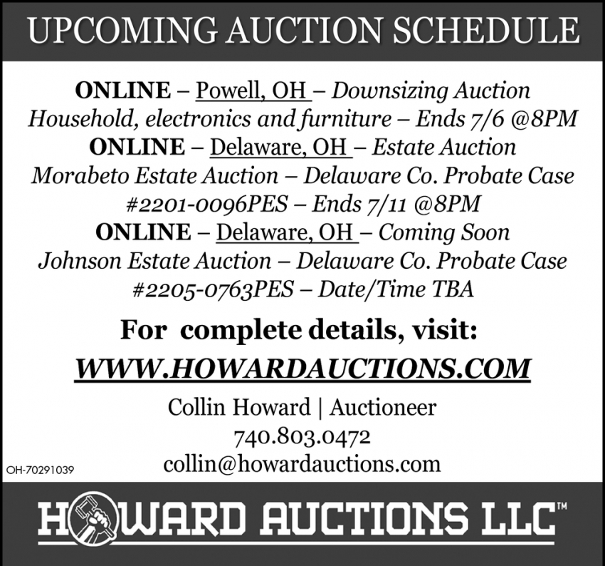 Upcoming Auction Schedule