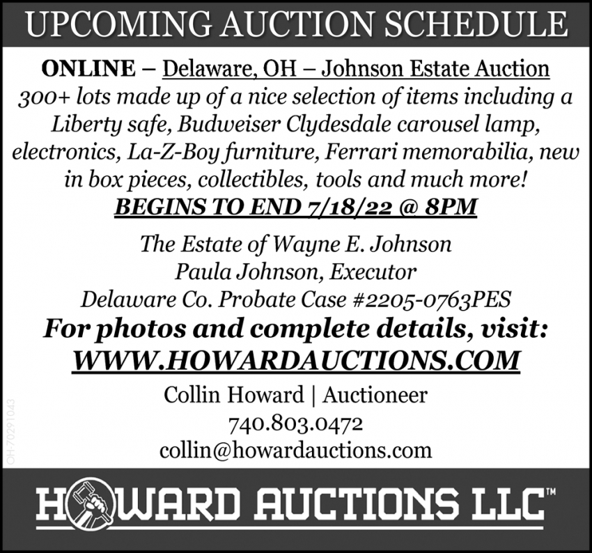 Upcoming Auction Schedule