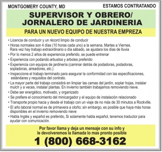 Supervisor Y Obrero / Jornalero de Jardineria