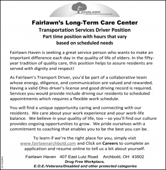 Transportation Services Driver Position