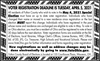 Voter Registration Deadline Is Tuesday