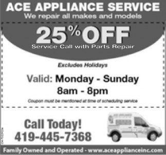 25% off Service Call with Parts Repair