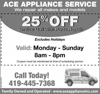 25% off Service Call with Parts Repair