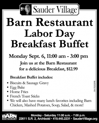 Barn Restaunrant Labor Day Breakfast Buffet