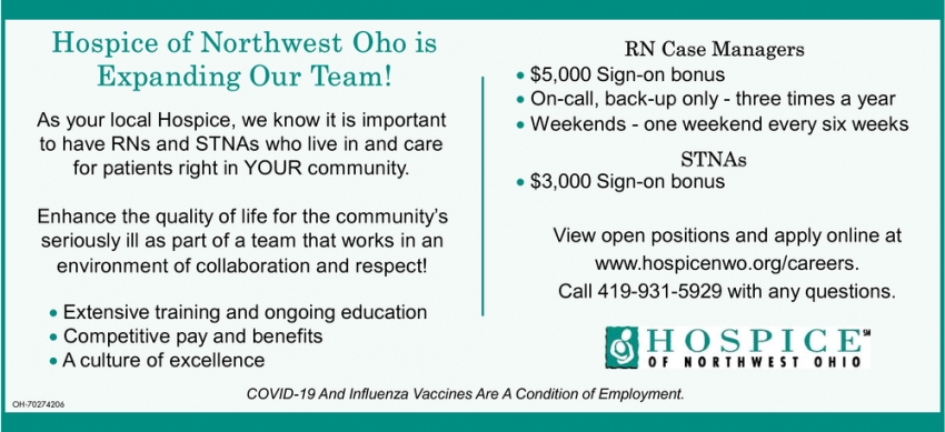 Hospice Of Northwest Ohio Is Expanding Our Team!