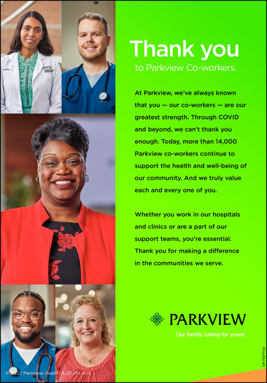 Thank You To Parkview Co-Workers