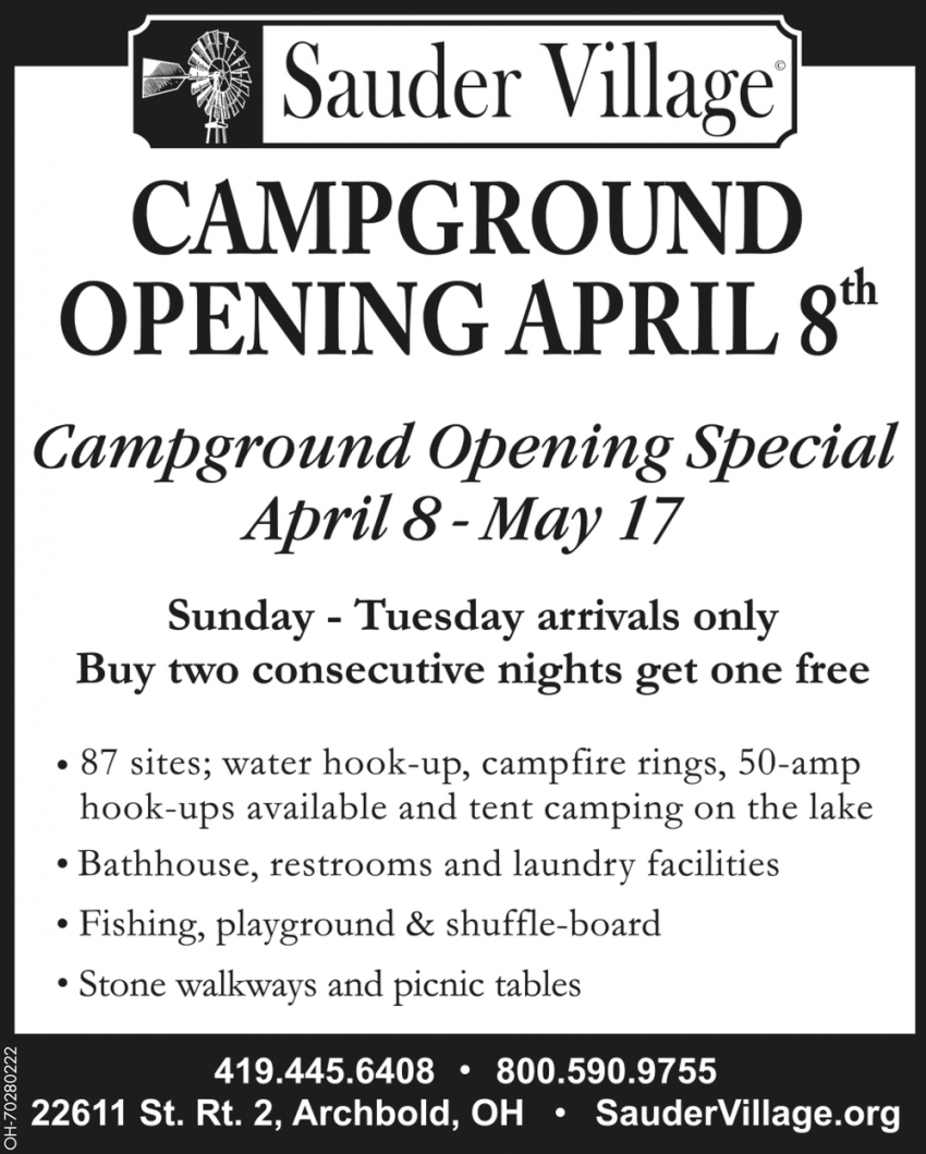 Campground opening April 8