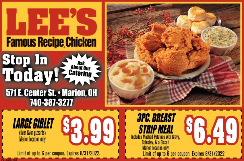 Stop In Today, Lee's Famous Recipe Chicken, Marion, OH