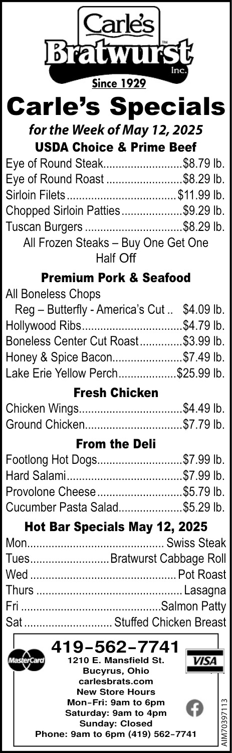 Carle's Specials, Carle's Bratwurst Inc, Bucyrus, OH