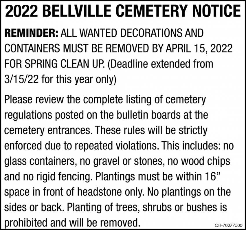 2022 Bellville Cemetery Notice