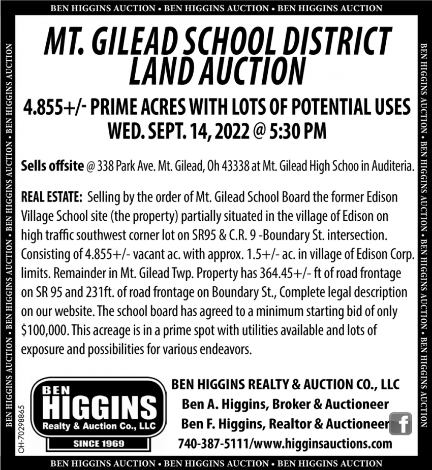 Mt. Gilead School District Land Auction