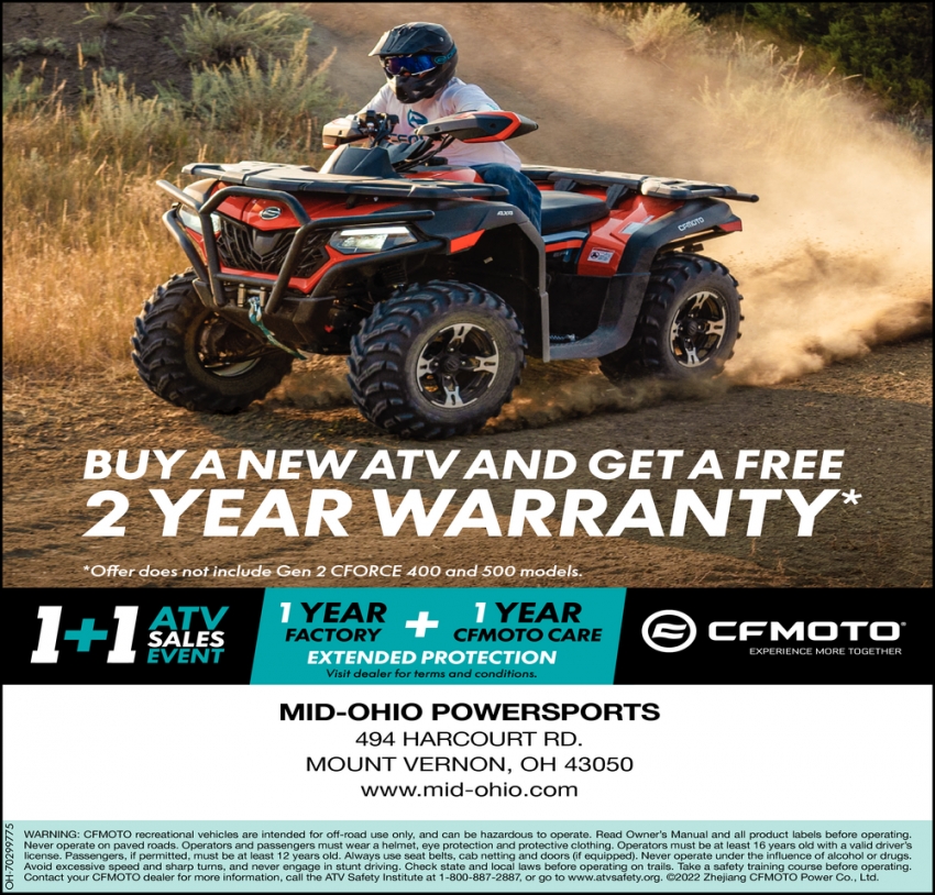 Buy A New ATV and Get A Free 2 Year Warranty