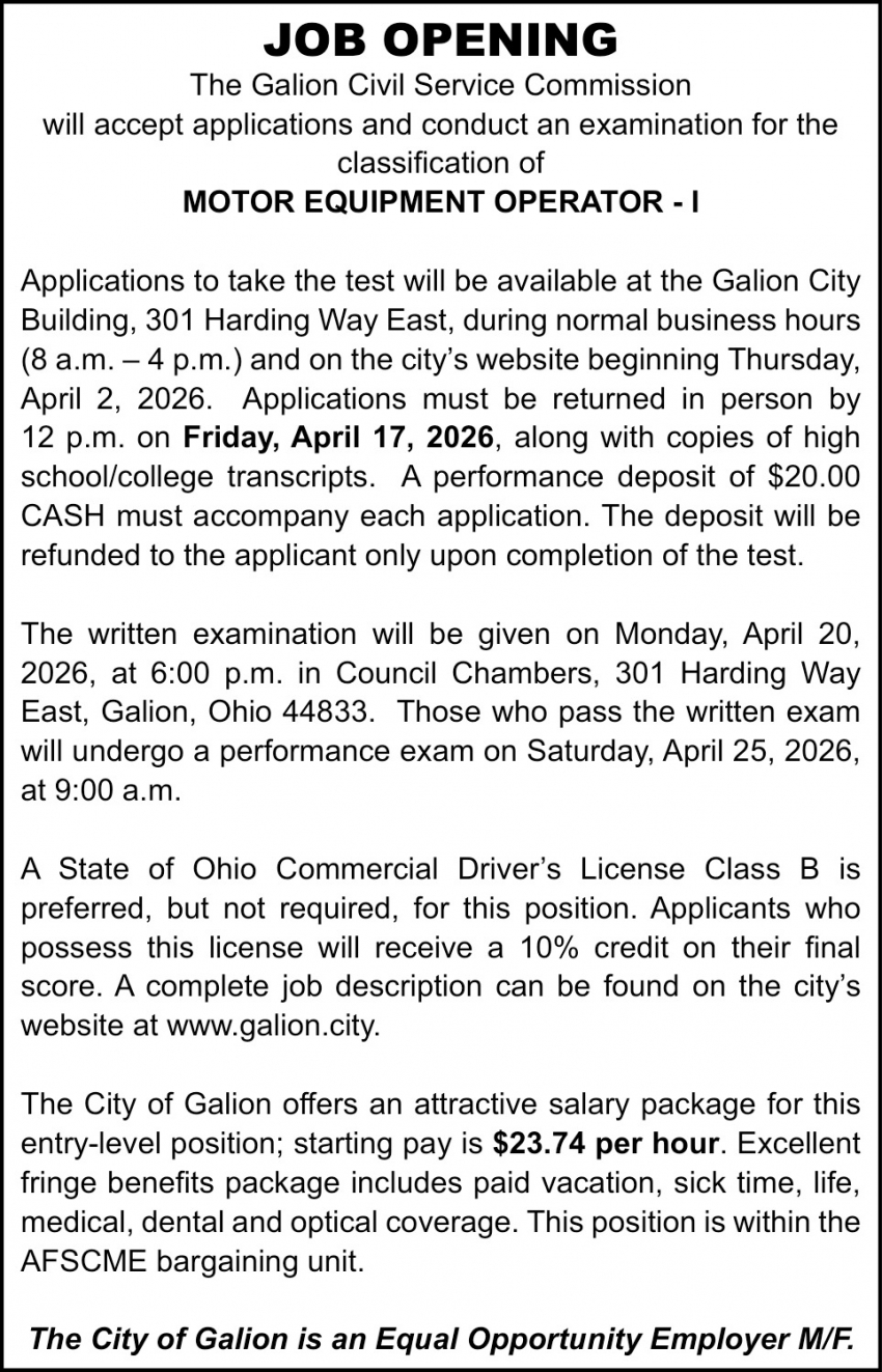 Galion Civil Service Comission