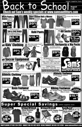 Back to School, Sam&#39;s Outdoor Outfitters, Hadley, MA